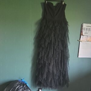 Strapless Ruffle Body Suit With Shear Over Skirt